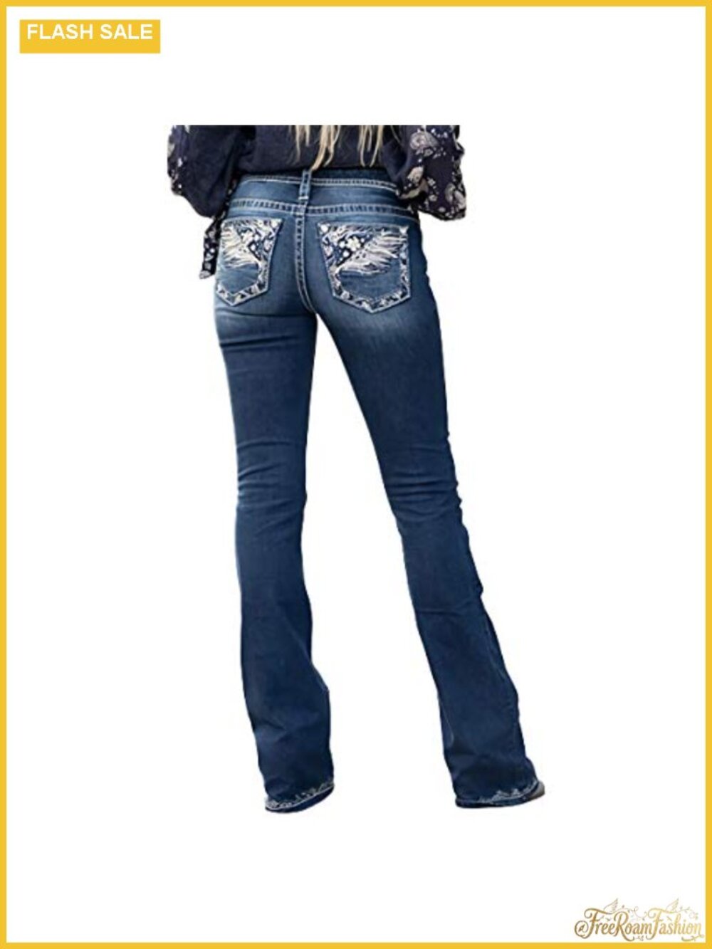 Women's Embroidered Bootcut Jeans Mid Rise Stretch Cotton